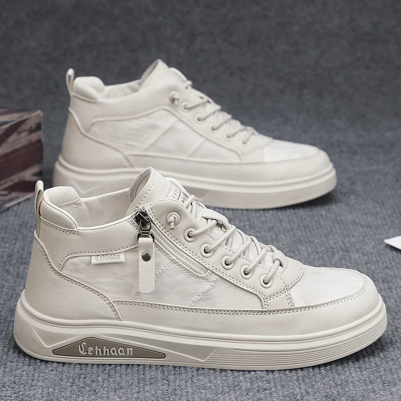 Men's Mid-top Shoes with Simple Solid Color Design Flat Bottom for All Seasons Durable  Anti-slip Lace-up Walking Casual Shoes