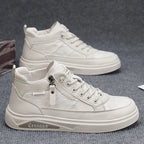 Men's Mid-top Shoes with Simple Solid Color Design Flat Bottom for All Seasons Durable  Anti-slip Lace-up Walking Casual Shoes