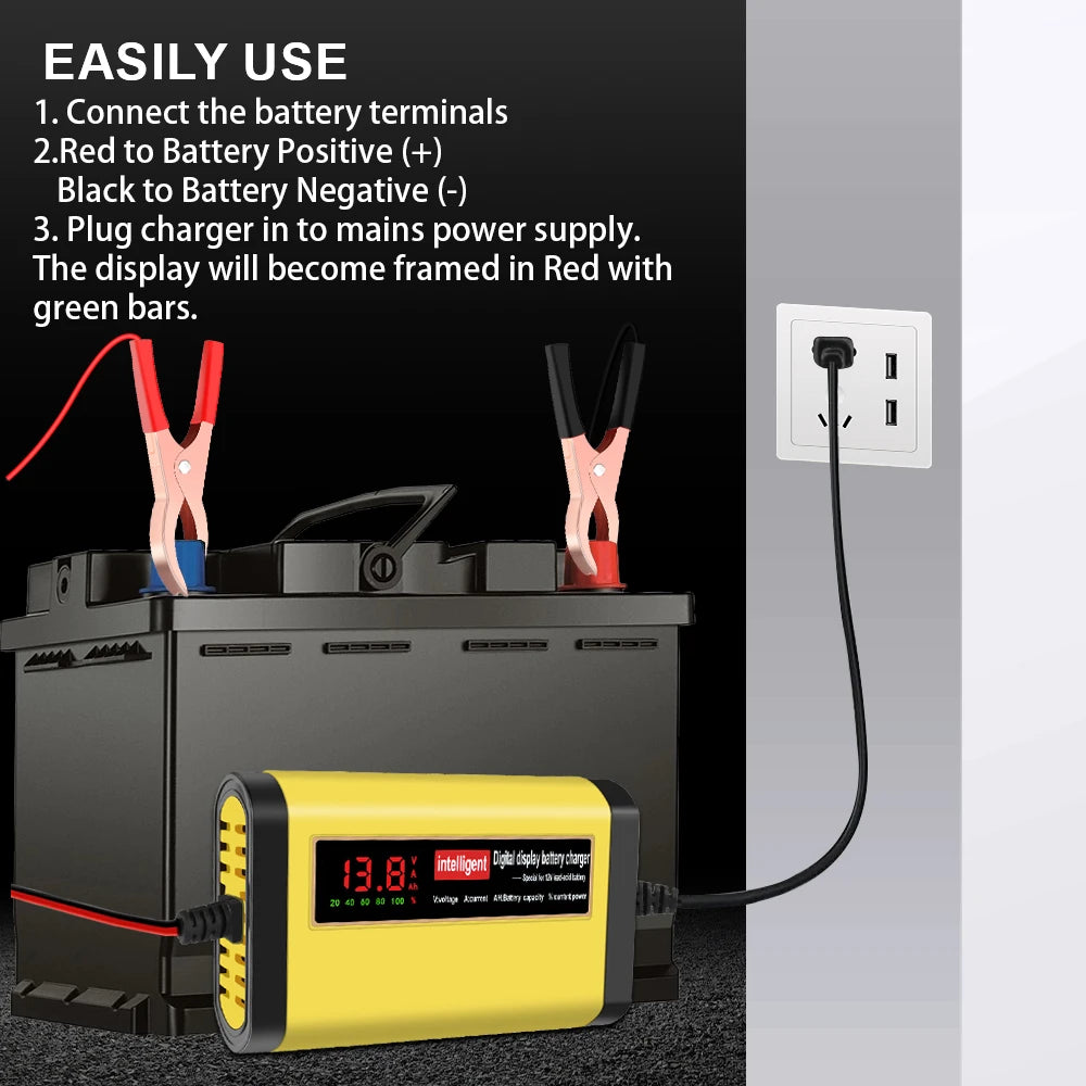 Full Automatic Car Battery Charger 2A Intelligent Fast Power Charging Digital LCD Display