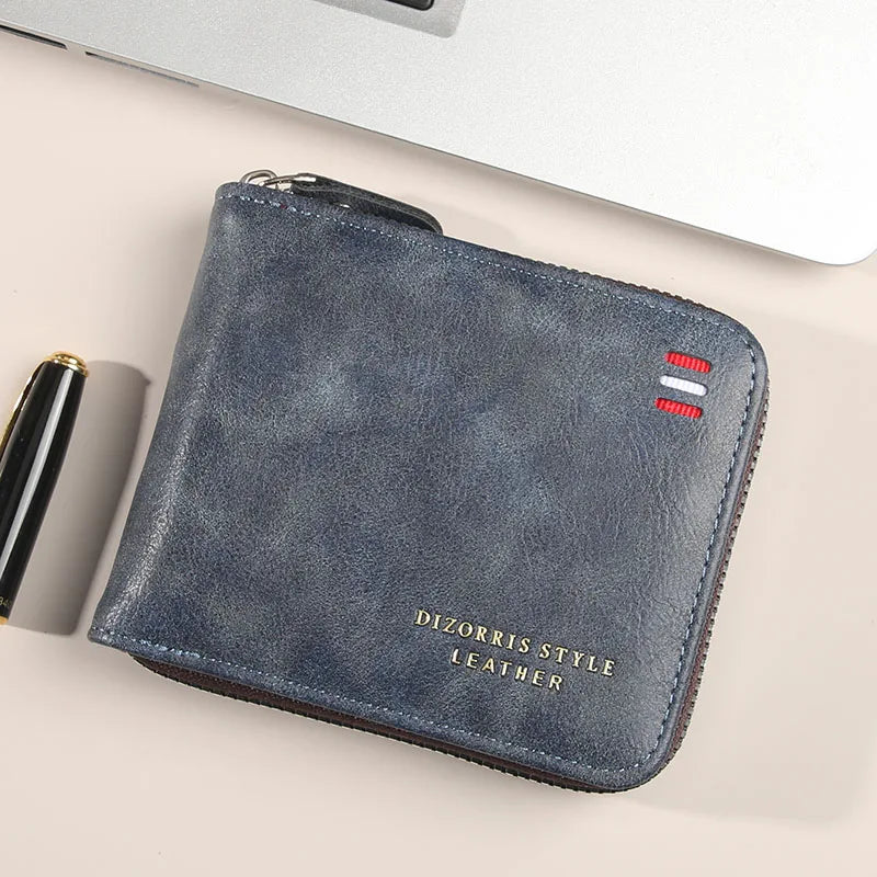 Men's wallet short version 2025 new solid color youth simple three fold wallet multifunctional student zipper coin purse