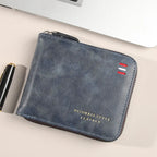 Men's wallet short version 2025 new solid color youth simple three fold wallet multifunctional student zipper coin purse