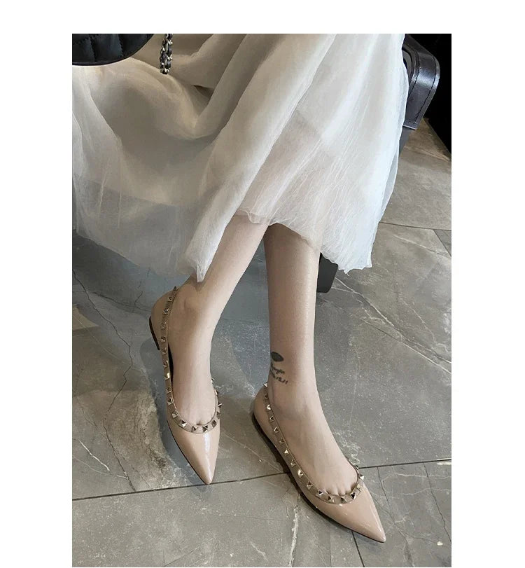 Women's Flat Shoes luxury woman shoes Leather Brand Rivet Flat Shoes Comfortable Casual Outdoor Pointed Toe Shallow Ladies shoes