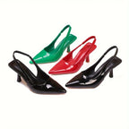 Women Sandals 2025 Spring New Brand Woman Slingback Shoes Fashion Ladies High Heels Elegant Med Heel Pointed Toe Slip on Sandal