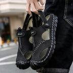 2023 Sandals Summer Men Leather  Classic Men Shoes Slippers Soft Sandals Men Roman Comfortable Outdoor Walking Footwear