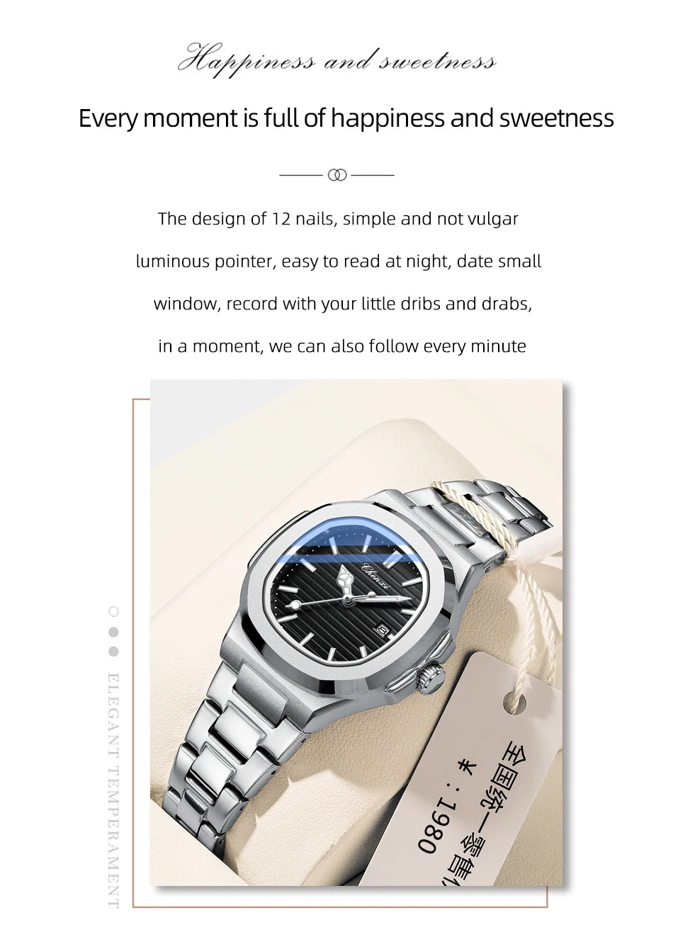 Fashion Couple Watches Men and Women Business Luxury Stainless Steel Quartz Wristwatch Waterproof Luminous Couple Watch Pair Set