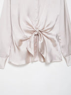 Women Satin Knot Shirt Autumn Women's Long Sleeves Women's Shirts Simple Female Button Shirts & Blouses