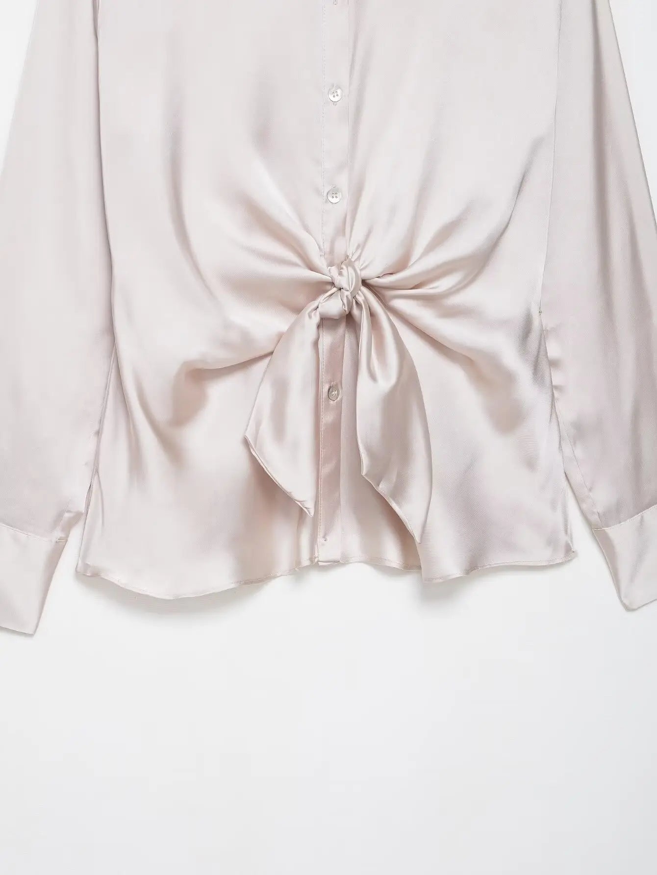 Women Satin Knot Shirt Autumn Women's Long Sleeves Women's Shirts Simple Female Button Shirts & Blouses