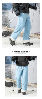 Winter Down Pants Men's Trendy Ski Waterproof Thick Fleece Warm Straight Cotton Trousers Women's Casual Cold-proof Padded Pants