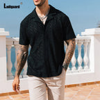 Men's Hollow Out Board Shirt Men Short Sleeve Notched Casual Knitted Tops Latest Summer Beach Pullovers Sexy Mens clothing 2025
