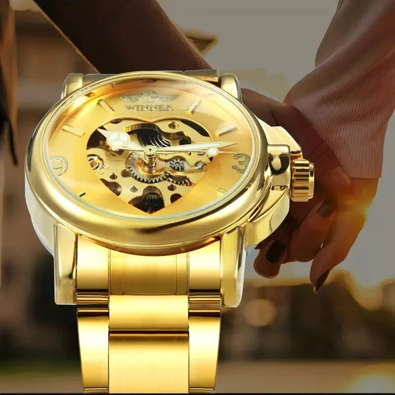Women's Automatic Mechanical Watch - Luxurious Gold Skeleton Dial with Luminous Hands, Stainless Steel Strap, Non-High-Quality Everyday Watch Suitable for Formal and Casual Events - Ideal Gift for Women on Christmas, Birthday