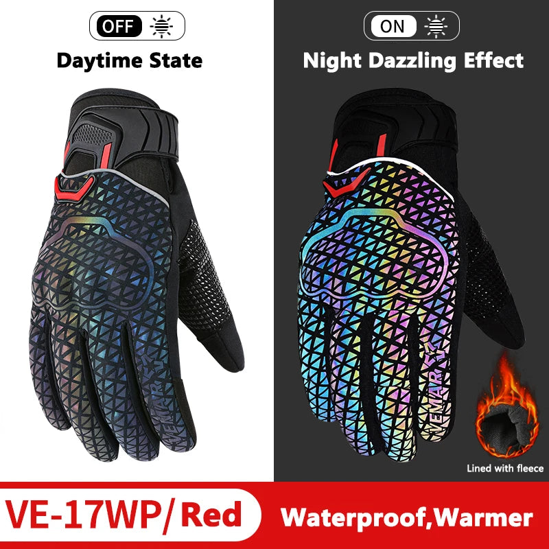 Autumn Winter Motorcycle Riding Gloves for Women Men Warm Fall-proof Windproof Moto Glove Colorful Reflective Touchscreen Glove