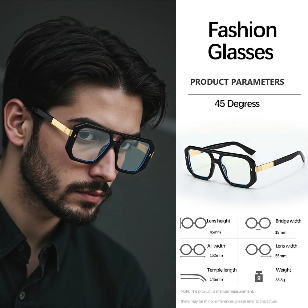 Sunglasses Men Art Geometry Double Frame Glasses Double Beam Glasses Square Frame Modern Minimalist Commuting Items