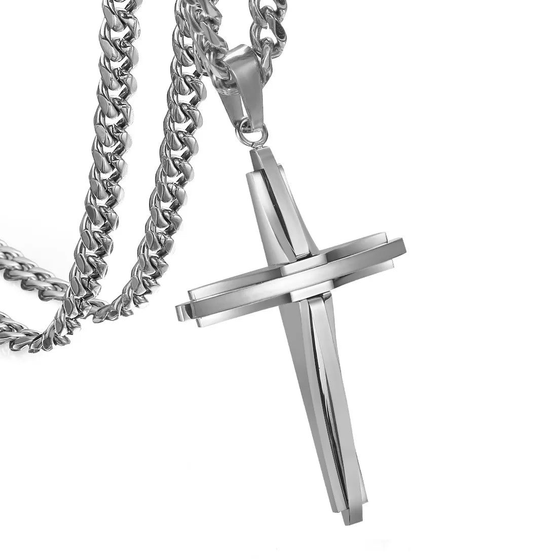 Vintage Cross Pendant Necklace Punk New Design Classic 316L Stainless Steel Curb Chain Men Women Necklace Jewelry