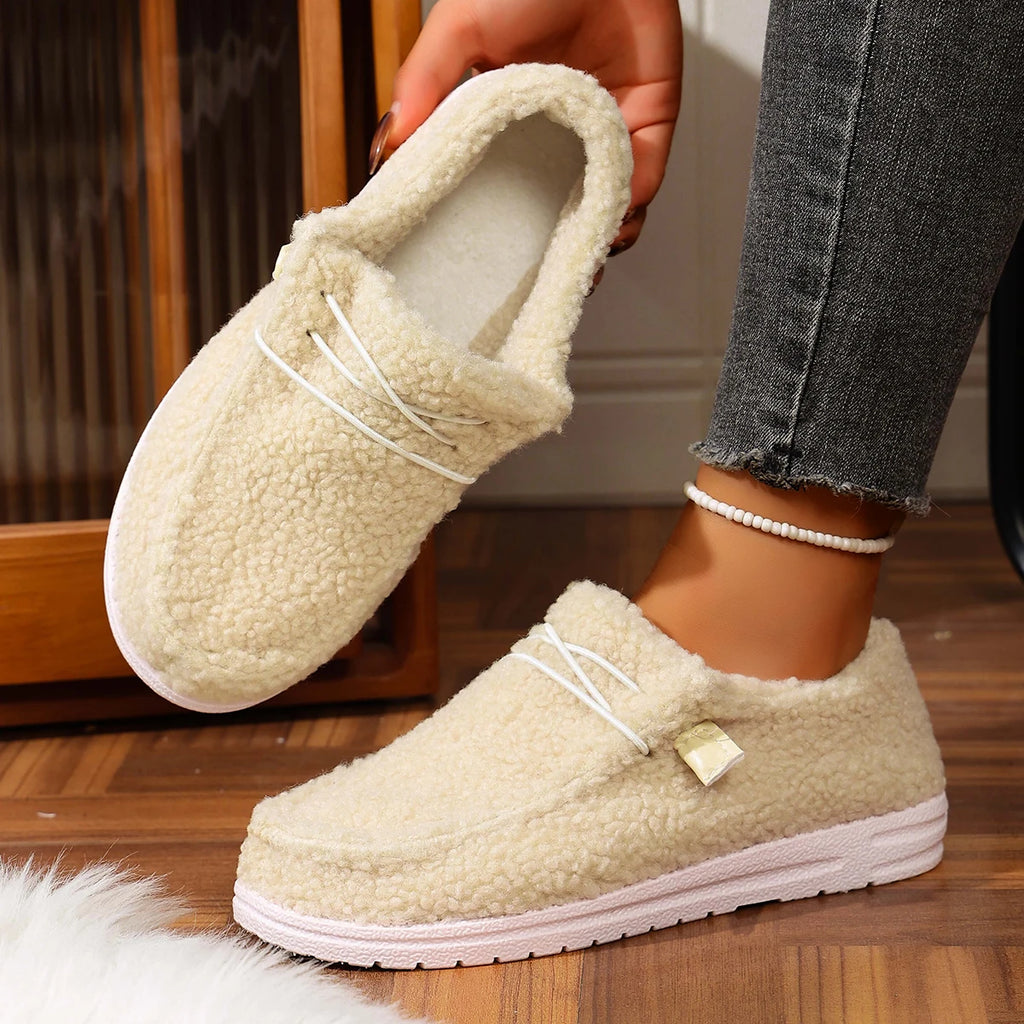 Women Flats Boots 2025 New Fashion Winter Warm Plush Shoes Casual Comfortable Thick Bottom Flats Boots Women Shoes for Women