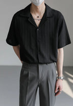 Men's Shirt Black Loose Short Sleeve Male Shirts Designer with Collar High Quality Luxury Sleeves Silk New in Vintage Slim Fit