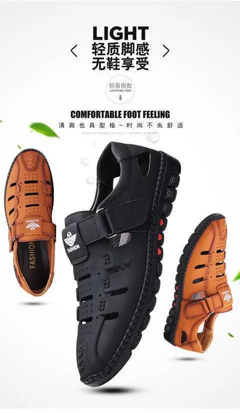 Men Sandals Leather 2024 Summer Breathable Casual Shoes for Man Slip on Clogs Outdoor Walking Shoes Non Slip Hand Made Sandalias
