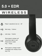 Foldable wireless Bluetooth headphones, over-ear heavy bass headphones