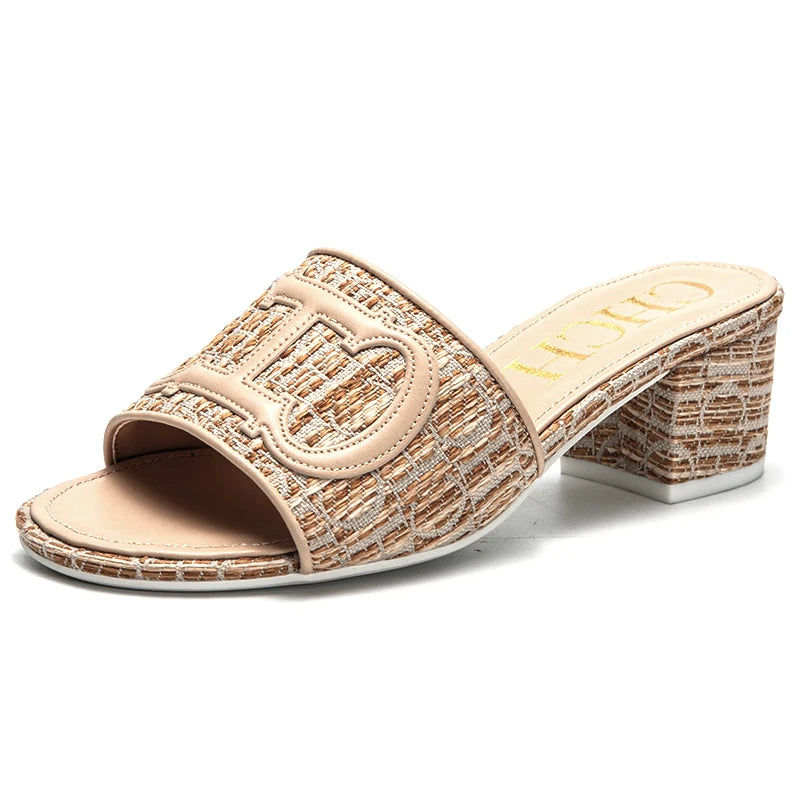 Women's Slippers 2024 New Brand Fabric Low Heel Sandals Outdoor Business Commuter Women's Shoes