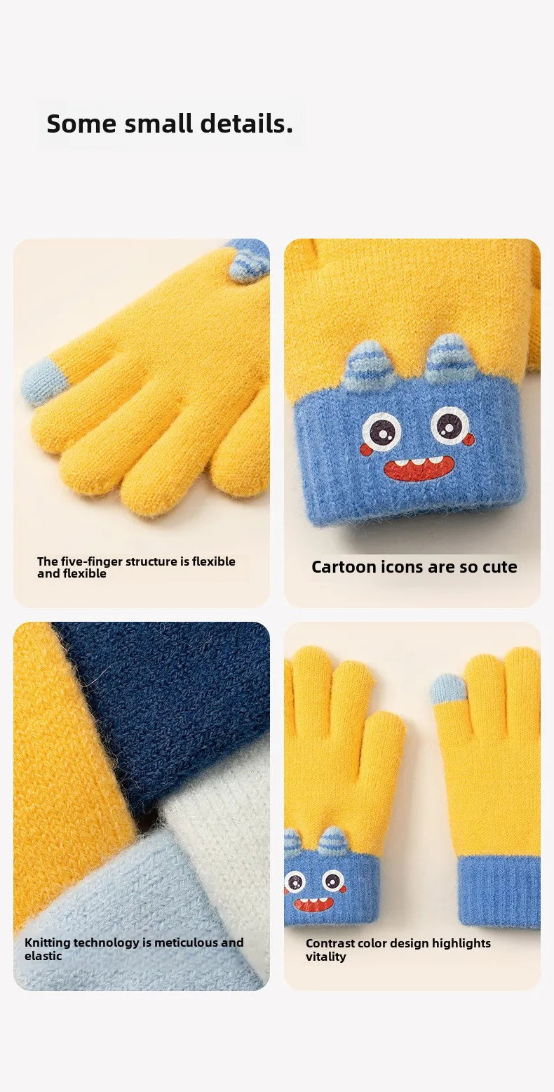 Cartoon Winter Gloves: Full-Finger Insulated Gloves for Warmth. Hand Wash Cold. For Autumn & Winter Weather Protection.