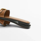 Slippers for Woman 2025 Summer Beach Flats Ladies Buckle Slides Gladiator Sandals Luxury Leather Mules Zapatos Mujer