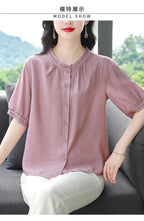 Embroidered Blouse Women Short Sleeve Summer Loose Slimming Top