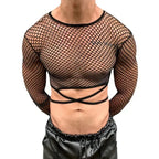 T-shirt for Men Short Sleeves and Short Fashion Hollow Mesh Design Mens Shirt