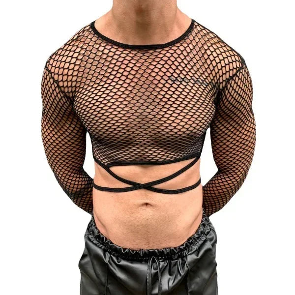 T-shirt for Men Short Sleeves and Short Fashion Hollow Mesh Design Mens Shirt