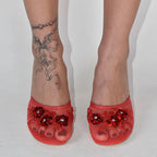 Woman Sandals 2025 Summer Fashion Sexy Hollow Out Strange Style Female Shoes Crystal Flower Decoration High Heel Ladies Slippers