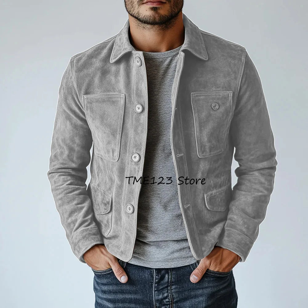 Man Jackets High Quality Suede Fabric Urban Blazers Men's Jacket Men's Social Coat Multiple Pockets Casual Suit Single-breasted