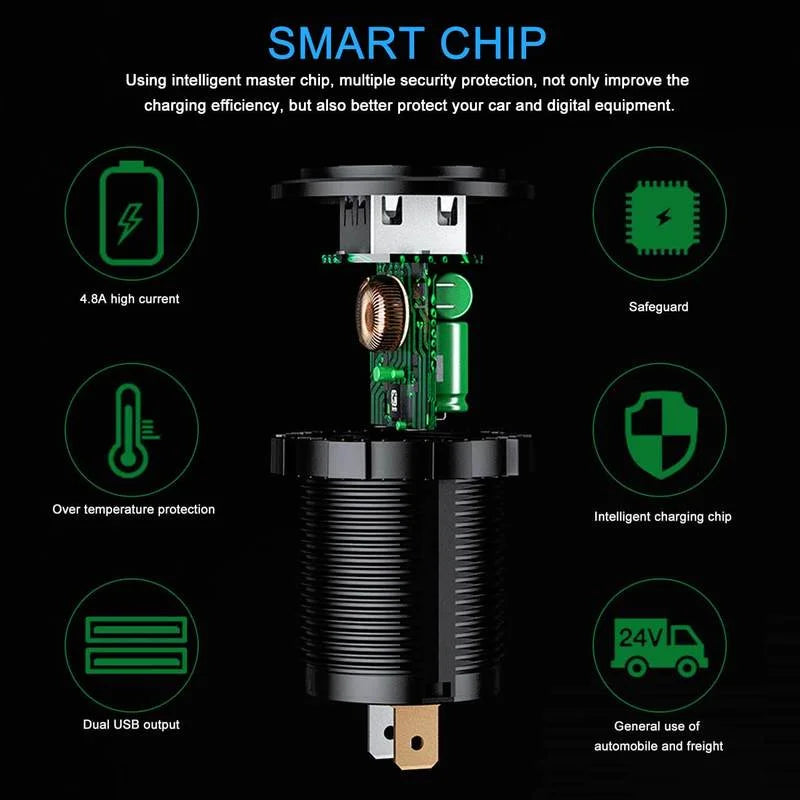 Quick Charge 3.0 Dual USB Fast Car Charger Socket Accessories Waterproof 12V/24V QC3.0 Power Outlet with Touch Switch&Led Light