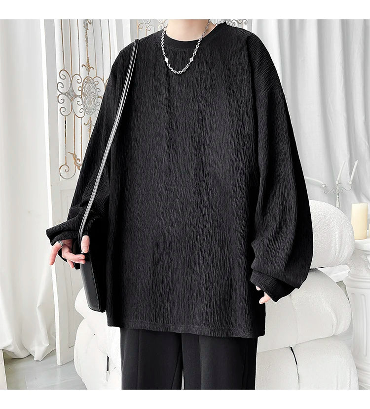 Men's High Street Long Sleeve T-Shirt - Trendy Casual Top Loose Fit Comfortable Wear, Modern Minimalist Style, Everyday Essentia