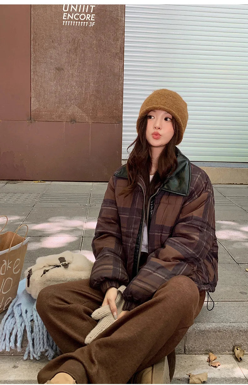 2025 New Korean Winter Women Down Cotton Jacket Parkas Short Cotton Padded Turn Down Collar Ladies Quilted Outerwear