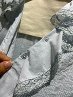 Lace Stitching Women's Pleated Blouse Summer Ruffles Edge V-Neck Puff Sleeve Casual Female Shirt