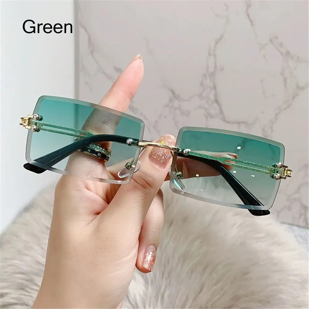 Retro Sunglasses Men Brand Designer Fashion Rimless Sun Glasses Shades Cutting Lens Ladies Frameless Eyeglasses