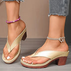 Women Sandals High Quality Summer Sandals Woman Solid Color Mid Heel High Heels Shoes Women Open Toe Flip Flops Sandals Female