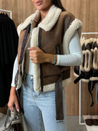 Women Winter Faux Suede Vest Sleeveless Zipper Up Fleece Sherpa Lined Jacket Fashion Solid Color Casual Outerwear Coat!