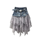 Women's Tulle Stitched High-waisted and Slim-fitting Retro Denim Skirt for Women Spring, Summer and Autumn