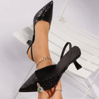 Simple Black Pointed Toe Sandals Women 2025 Summer Slingbacks High Heels Pumps Woman Thin Heeled Ladies Office Shoes Footwear