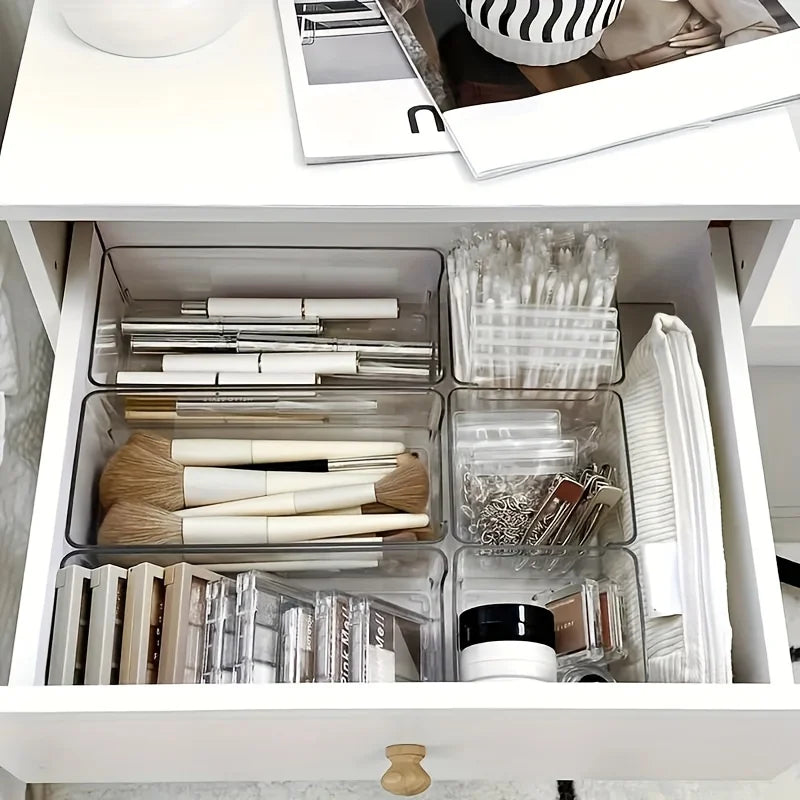 7 pieces transparent plastic cosmetics storage box set - stackable drawer dividers