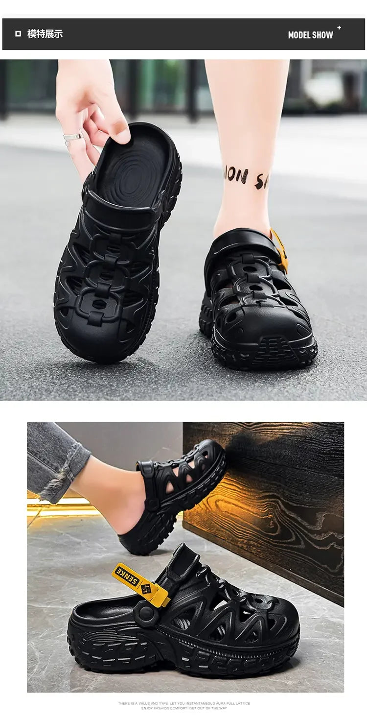 Men's Sandals, Lightweight Summer Outdoor Thick-soled Height-increasing Hollowed-out and Breathable Niche Slippers
