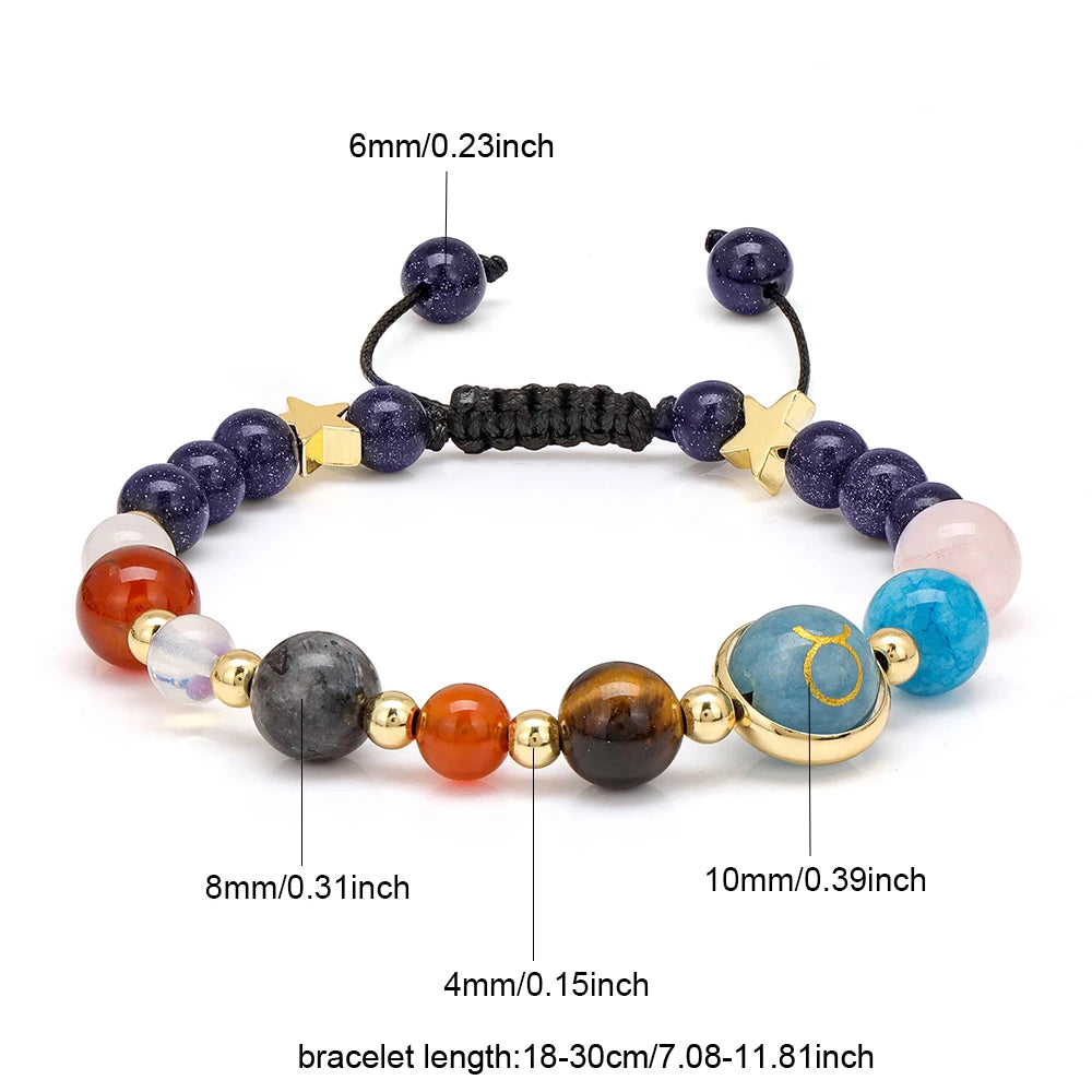 Natural Stone Constellation Bracelet Aries Leo Sagittarius Zodiac Sign Stone Bead Bangle Handmade Jewelry Birthday Gift