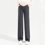Pregnant woman's pants - Outerwear for autumn and winter: Wide-leg pants, nine-inch length, straight shape, with drawstrings.
