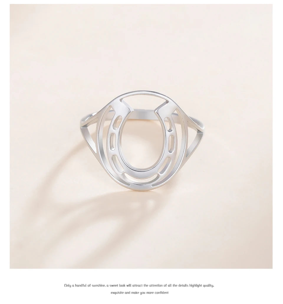 Unift Horseshoes Rings for Women Cowboy Cowgirl Stainless Steel Finger Ring Trendy Fashion Equestrian Horse Lover Jewelry Gift