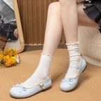 Women Flats Fashion Shoes Spring New Round Shallow Loafers Buckle Soft Sole Non-slip Sneakers Women Mouth Butterfly Knot Metal