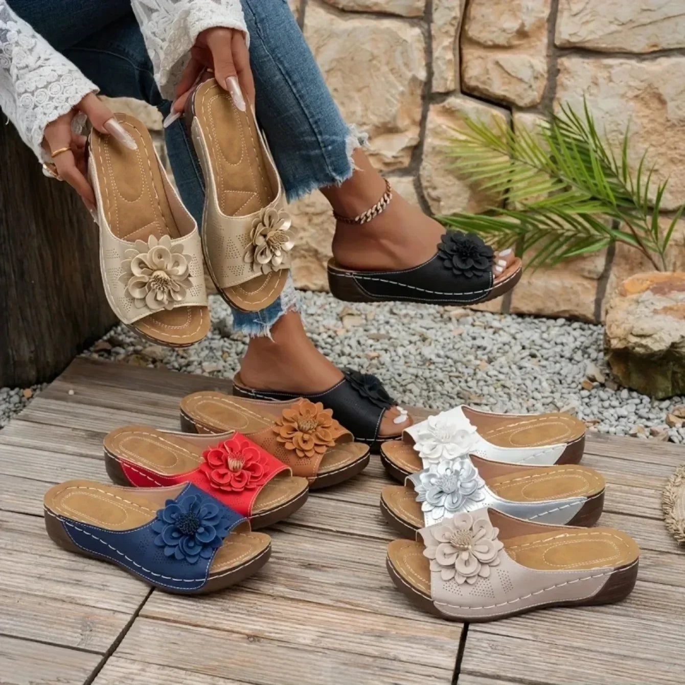 Women Slippers Elegant Low Platform Slippers Fashion Slides Sandals Women Casual Wedges Shoes Women Summer Soft Heels Sandals