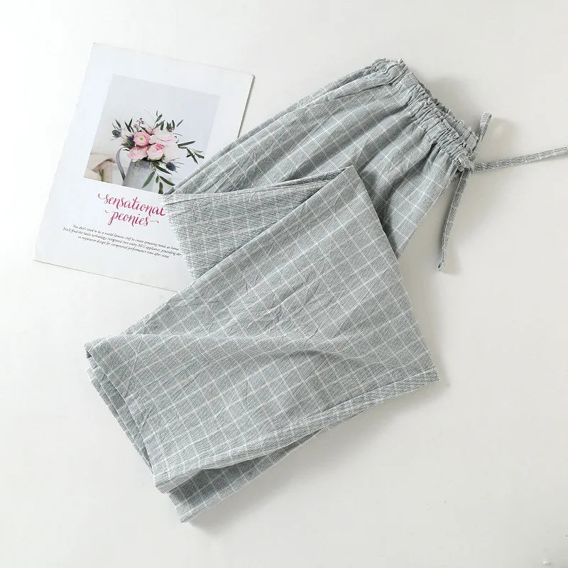 Pajama Pants Women Plaid Cotton Home Trousers Loose Breathable and Soft Straight Leg Trousers Fashionable Sleeping Pants