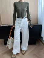 Women's casual stitching slim fit shoulder slimming base long sleeved T-shirt