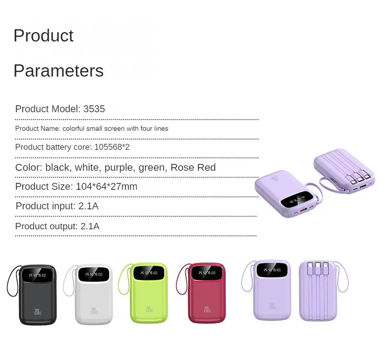 BCAK/ flagship store 200000 Milliampere Wholesale Power Bank with Built-in Cable, Mini, Portable, Fast Charging Mobile Power Sup