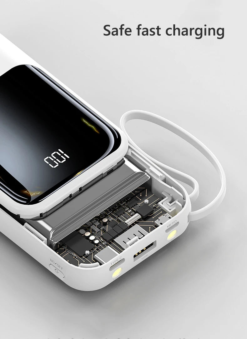 20000mAh Power Bank Suitable IPhone Huawei Xiaomi Portable Battery  Fast Charging Built-In with 4-Wire Digital Display External