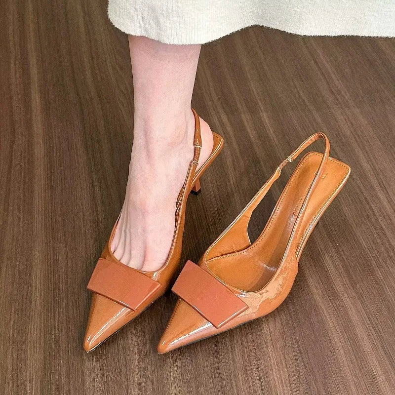 Womens Leather Slippers High Heels Shoes Party Pumps Woman Summer Sandals Women High Heel Slingback Sandal Shoes